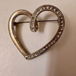 Elegant Silver Rhinestone Heart Brooch